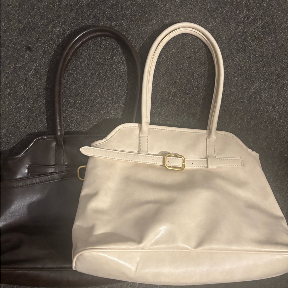 Two Leather Tote Bag with Buckle Detail